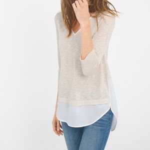 WHBM - Layered-Look High-Low Knit & Poplin Top – Ivory